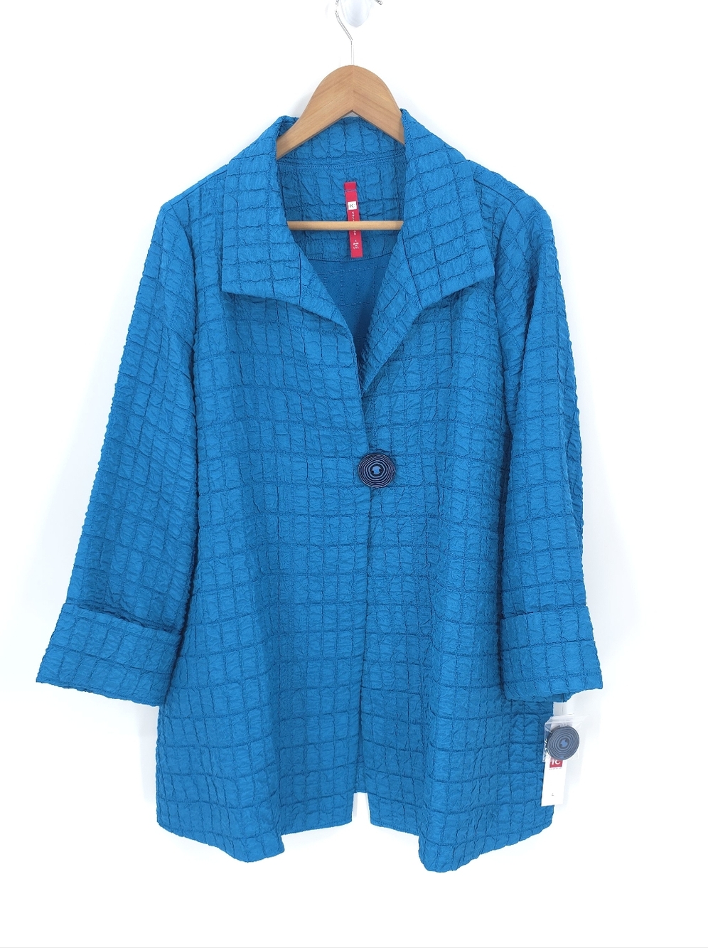 IC Collection Jaquard Jacket Single Button Closure Textured Blazer Lagenlook NWT - Picture 2 of 9